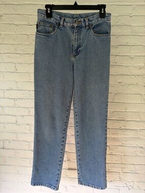 RALPH LAUREN Light Blue Denim Petite Jeans with Orange Stitching